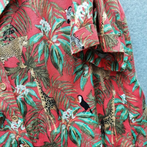 Jane + Delancey Womens Red Tropical Print Button-Up Shirt & Elastic Waist Pants - Picture 3 of 9
